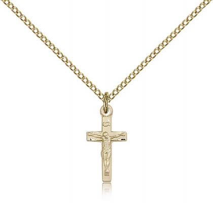 Gold Filled Crucifix Pendant, Gold Filled Lite Curb Chain, 5/8" x 1/4"