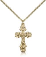 Gold Filled Crucifix Pendant, Gold Filled Lite Curb Chain, 1" x 1/2"