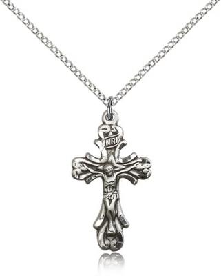 Sterling Silver Crucifix Pendant, Sterling Silver Lite Curb Chain, 1" x 1/2"