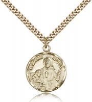 Gold Filled St. Camillus of Lellis Pendant, Stainless Gold Heavy Curb Chain, 7/8" x 3/4"