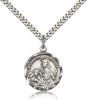 Sterling Silver St. Camillus of Lellis Pendant, Stainless Silver Heavy Curb Chain, 7/8" x 3/4"