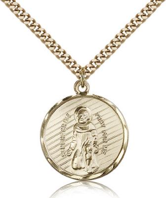 Gold Filled St. Perregrine Pendant, Stainless Gold Heavy Curb Chain, 1" x 7/8"