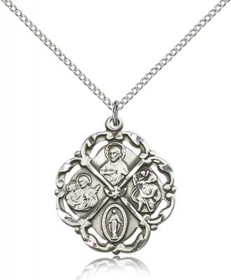 Sterling Silver 5-Way Pendant, Sterling Silver Lite Curb Chain, 1" x 7/8"