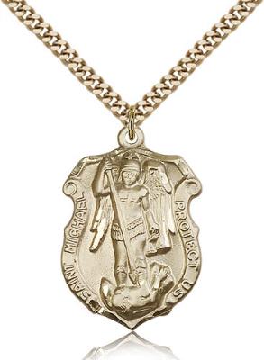 Gold Filled St. Michael the Archangel Pendant, Stainless Gold Heavy Curb Chain, 1 1/4" x 7/8"