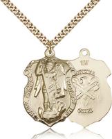 Gold Filled St. Michael the Archangel National Guard Badge, Stainless Gold Heavy Curb Chain, 1 1/4" x 7/8"