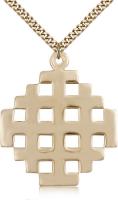 Gold Filled Cross Pendant, Stainless Gold Heavy Curb Chain, 1 3/4" x 1 1/2"
