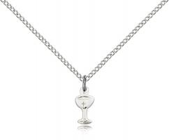 Sterling Silver Chalice Pendant, Sterling Silver Lite Curb Chain, 3/8" x 1/8"