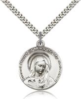 Sterling Silver Mary Pendant, Stainless Silver Heavy Curb Chain, 1" x 7/8"