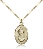 Gold Filled Our Lady of Medugorje Pendant, Gold Filled Lite Curb Chain, 7/8" x 1/2"