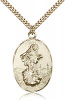 Gold Filled Our Lady of Medugorje Pendant, Stainless Gold Heavy Curb Chain, 1 3/8" x 7/8"