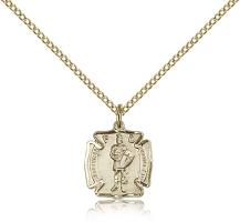 Gold Filled St. Florian Pendant, Gold Filled Lite Curb Chain, 1/2" x 1/2"