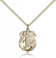 Gold Filled St. Michael the Archangel Pendant, Gold Filled Lite Curb Chain, 3/4" x 1/2"