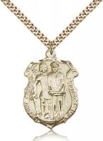 Gold Filled St. Michael the Archangel Pendant, Stainless Gold Heavy Curb Chain, 1 1/4" x 7/8"