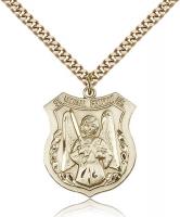 Gold Filled St. Michael the Archangel Pendant, Stainless Gold Heavy Curb Chain, 1" x 7/8"