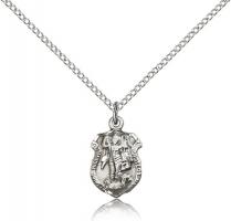 Sterling Silver St. Michael the Archangel Pendant, Sterling Silver Lite Curb Chain, 5/8" x 3/8"