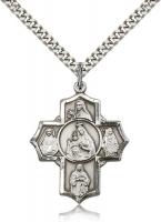 Sterling Silver Our Lady of Mount Carmel Pendant, Stainless Silver Heavy Curb Chain, 1 1/4" x 1"