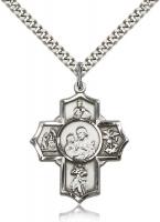 Sterling Silver 5-Way Firefighter Pendant, Stainless Silver Heavy Curb Chain, 1 1/4" x 1"