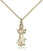 Gold Filled St. Francis Pendant, Gold Filled Lite Curb Chain, 1" x 3/8"