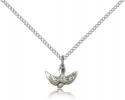 Sterling Silver Holy Spirit Pendant, Sterling Silver Lite Curb Chain, 3/8" x 1/2"