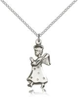 Sterling Silver Angel Pendant, Sterling Silver Lite Curb Chain, 1" x 1/2"
