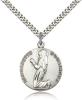 Sterling Silver St. Bernadette Pendant, Stainless Silver Heavy Curb Chain, 1" x 7/8"