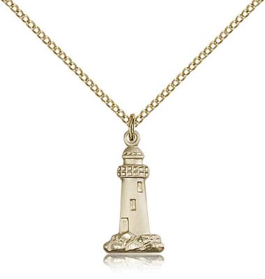 Gold Filled Lighthouse Pendant, Gold Filled Lite Curb Chain, 3/4" x 3/8"