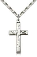 Sterling Silver Cross Pendant, Stainless Silver Heavy Curb Chain, 1 3/8" x 3/4"