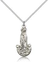 Sterling Silver Our Lady of Fatima Pendant, Sterling Silver Lite Curb Chain, 1" x 1/2"