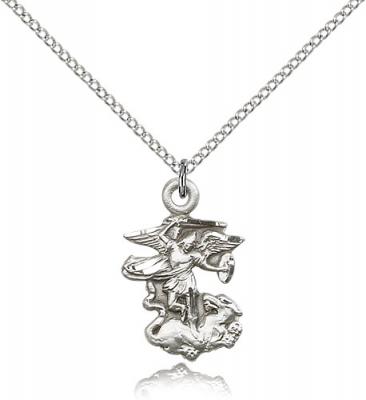 Sterling Silver St. Michael the Archangel Pendant, Sterling Silver Lite Curb Chain, 7/8" x 1/2"