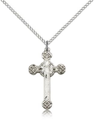 Sterling Silver Cross Pendant, Sterling Silver Lite Curb Chain, 1" x 5/8"