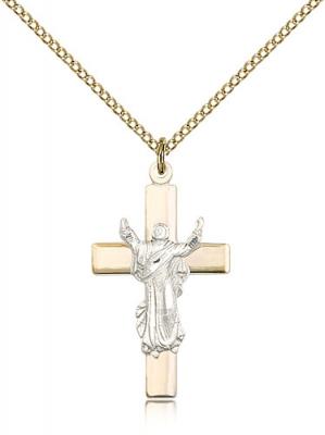 Two-Tone SS/GF Cross Pendant, Gold Filled Lite Curb Chain, 1 1/8" x 5/8"
