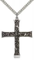 Sterling Silver Cross Pendant, Stainless Silver Heavy Curb Chain, 1 5/8" x 1 1/4"