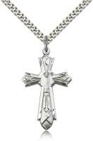 Sterling Silver Mosaic Cross Pendant, Stainless Silver Heavy Curb Chain, 1 3/8" x 7/8"