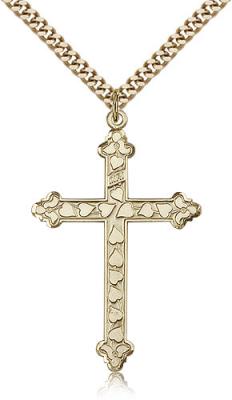 Gold Filled Cross Pendant, Stainless Gold Heavy Curb Chain, 1 5/8" x 1"