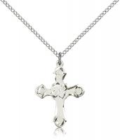 Sterling Silver Cross Pendant, Sterling Silver Lite Curb Chain, 7/8" x 5/8"