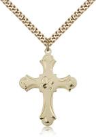 Gold Filled Cross Pendant, Stainless Gold Heavy Curb Chain, 1 1/4" x 7/8"