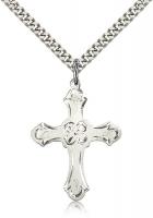 Sterling Silver Cross Pendant, Stainless Silver Heavy Curb Chain, 1 1/4" x 7/8"