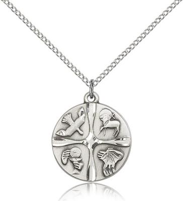 Sterling Silver Christian Life Pendant, Sterling Silver Lite Curb Chain, 3/4" x 3/4"