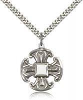Sterling Silver Cross Pendant, Stainless Silver Heavy Curb Chain, 1" x 7/8"