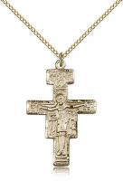 Gold Filled San Damiano Crucifix Pendant, Gold Filled Lite Curb Chain, 1 1/4" x 7/8"