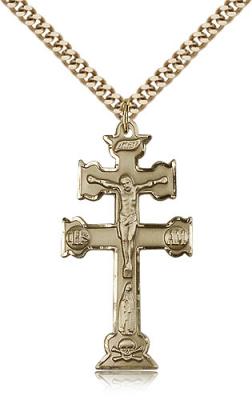 Gold Filled Caravaca Crucifix Pendant, Stainless Gold Heavy Curb Chain, 1 1/2" x 3/4"