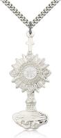 Sterling Silver Monstrance Pendant, Stainless Silver Heavy Curb Chain, 2 1/8" x 7/8"