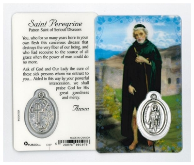 Saint Peregrine Holy Card with Medal C107