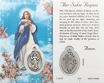 The Salve Regina Holy Card with Medal C137