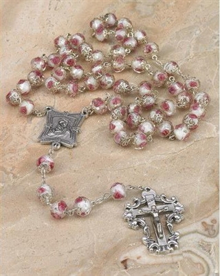 White Crystal Rose Rosary 108-16-5015