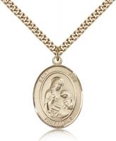 Gold Filled St. Ann Pendant, Stainless Gold Heavy Curb Chain, Large Size Catholic Medal, 1" x 3/4"
