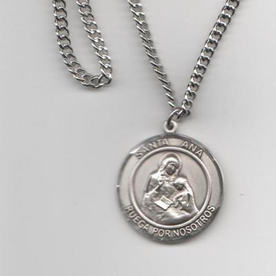 Santa Ana Â– Medalla Grande Plata Esterlina, 1" Forma Redonda