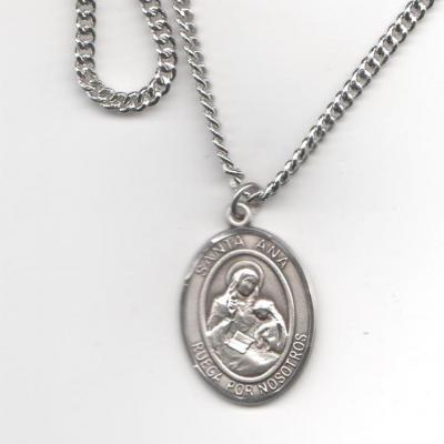 Santa Ana Â– Medalla Grande Plata Esterlina, 1" Forma Oval