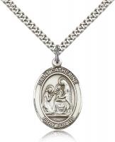 Sterling Silver St. Catherine of Siena Pendant, Stainless Silver Heavy Curb Chain, Large Size Catholic Medal, 1" x 3/4"