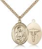 Gold Filled St. Camillus of Lellis Pendant, Stainless Gold Heavy Curb Chain, Large Size Catholic Medal, 1" x 3/4"